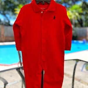 New Ralph Lauren Baby Boys Red Newborn Classic Coverall, 12M